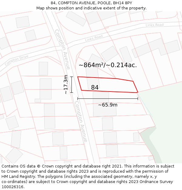 84, COMPTON AVENUE, POOLE, BH14 8PY: Plot and title map