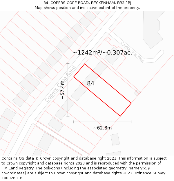 84, COPERS COPE ROAD, BECKENHAM, BR3 1RJ: Plot and title map