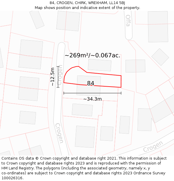 84, CROGEN, CHIRK, WREXHAM, LL14 5BJ: Plot and title map