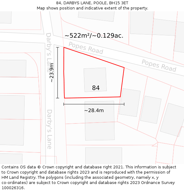 84, DARBYS LANE, POOLE, BH15 3ET: Plot and title map