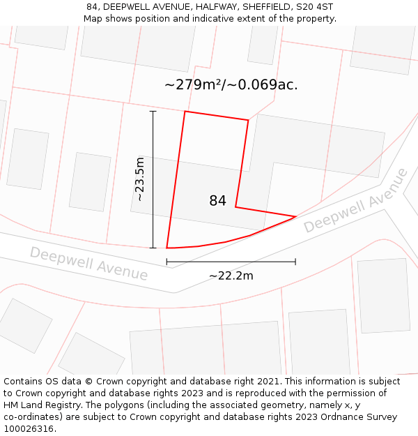 84, DEEPWELL AVENUE, HALFWAY, SHEFFIELD, S20 4ST: Plot and title map