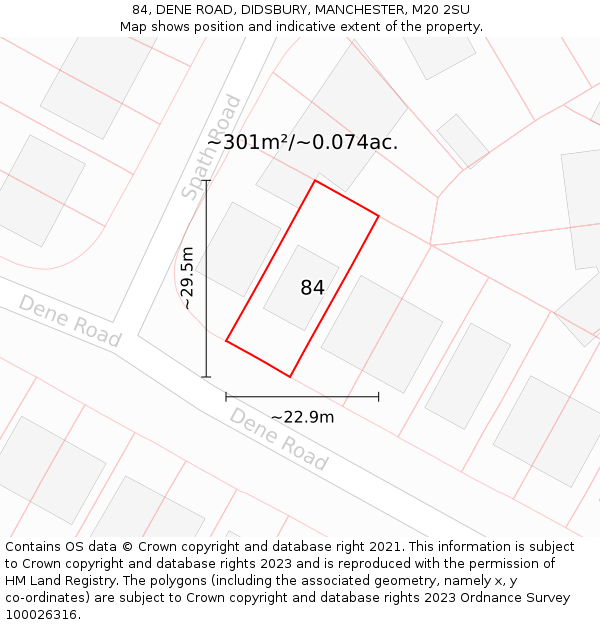 84, DENE ROAD, DIDSBURY, MANCHESTER, M20 2SU: Plot and title map