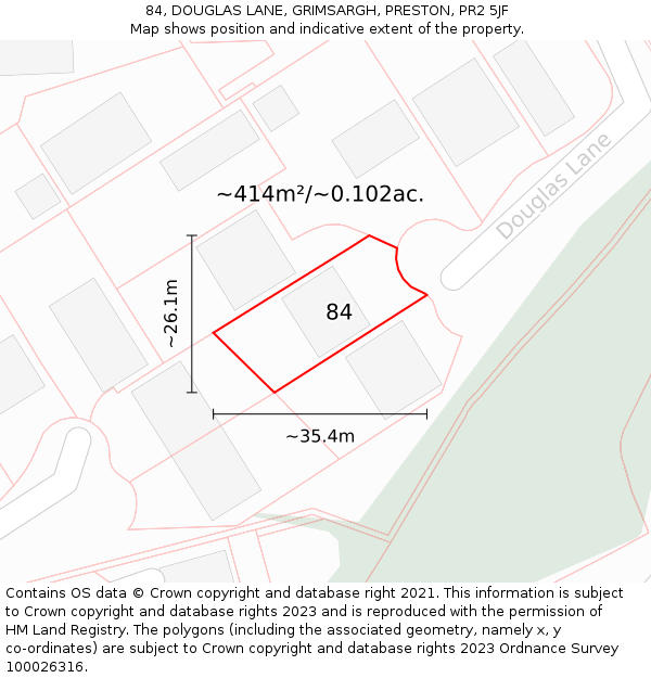 84, DOUGLAS LANE, GRIMSARGH, PRESTON, PR2 5JF: Plot and title map
