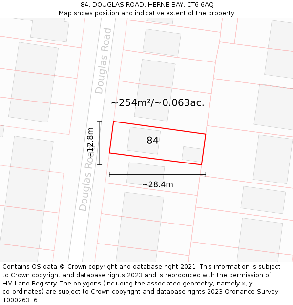 84, DOUGLAS ROAD, HERNE BAY, CT6 6AQ: Plot and title map