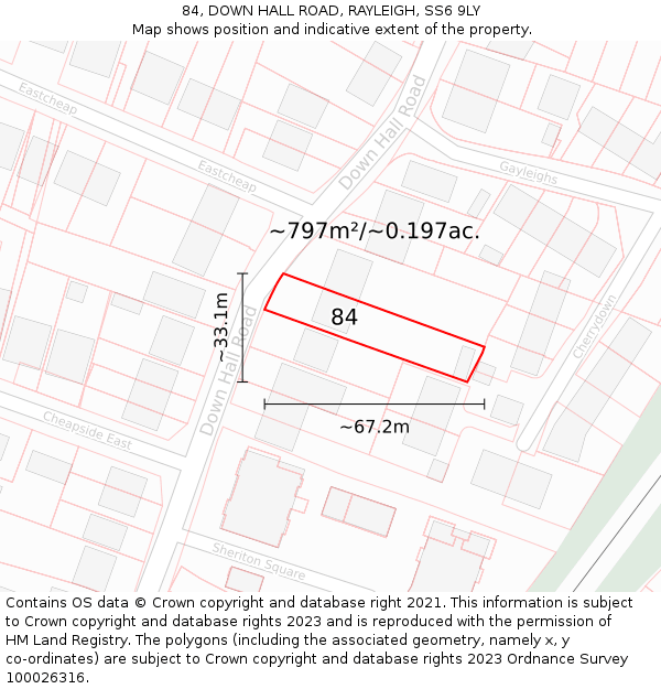 84, DOWN HALL ROAD, RAYLEIGH, SS6 9LY: Plot and title map