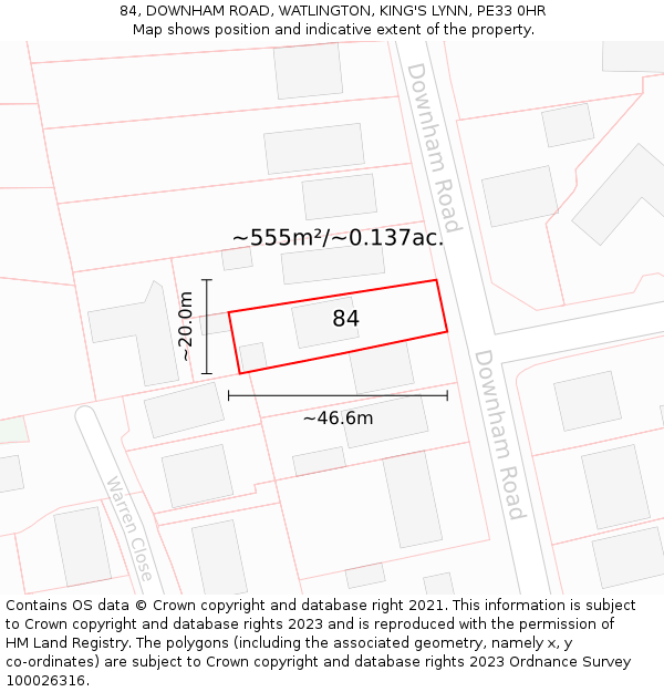 84, DOWNHAM ROAD, WATLINGTON, KING'S LYNN, PE33 0HR: Plot and title map