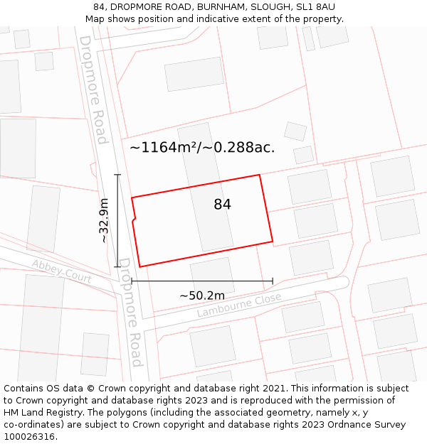 84, DROPMORE ROAD, BURNHAM, SLOUGH, SL1 8AU: Plot and title map