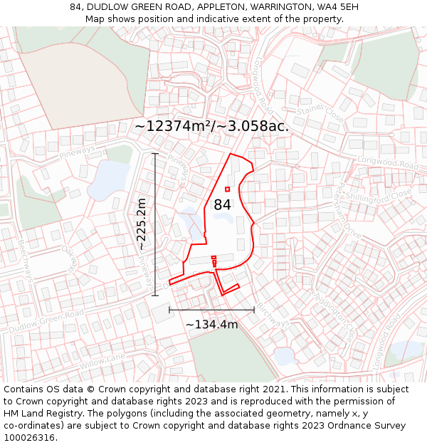 84, DUDLOW GREEN ROAD, APPLETON, WARRINGTON, WA4 5EH: Plot and title map
