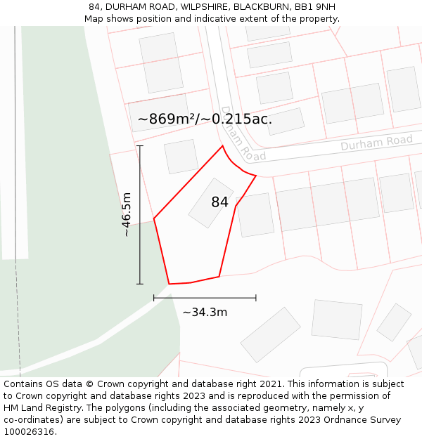 84, DURHAM ROAD, WILPSHIRE, BLACKBURN, BB1 9NH: Plot and title map