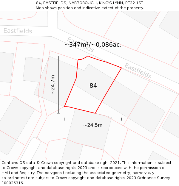 84, EASTFIELDS, NARBOROUGH, KING'S LYNN, PE32 1ST: Plot and title map