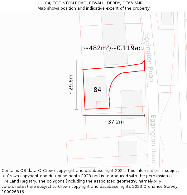 84, EGGINTON ROAD, ETWALL, DERBY, DE65 6NP: Plot and title map