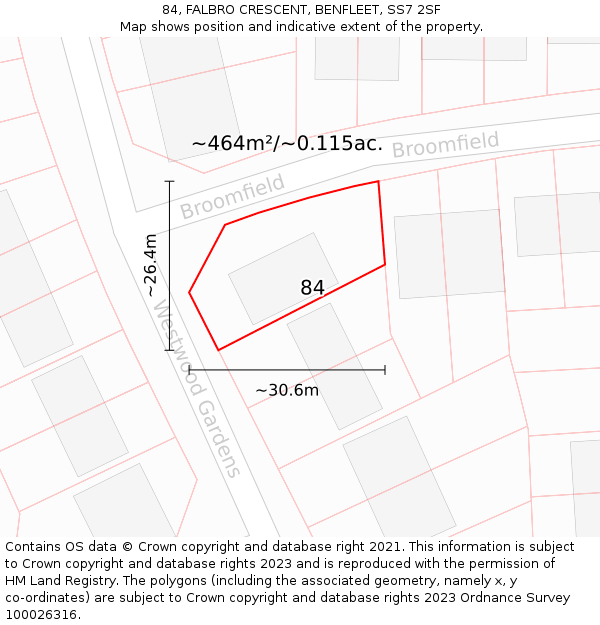 84, FALBRO CRESCENT, BENFLEET, SS7 2SF: Plot and title map
