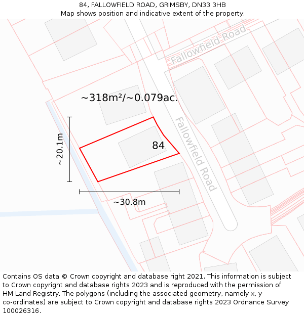 84, FALLOWFIELD ROAD, GRIMSBY, DN33 3HB: Plot and title map