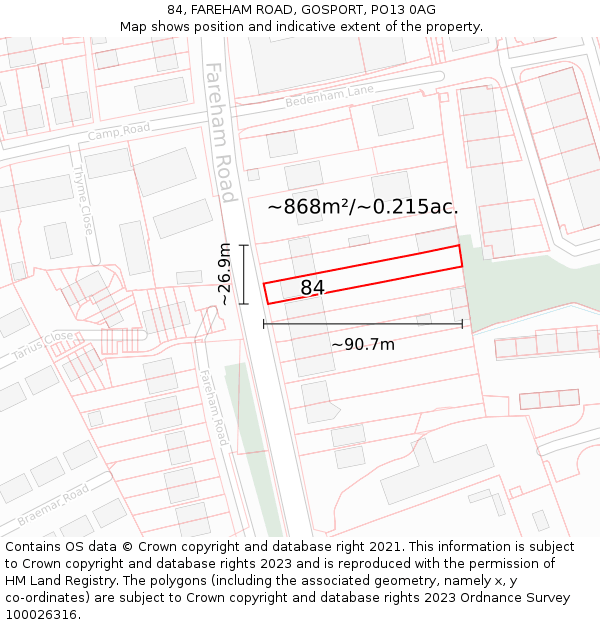 84, FAREHAM ROAD, GOSPORT, PO13 0AG: Plot and title map