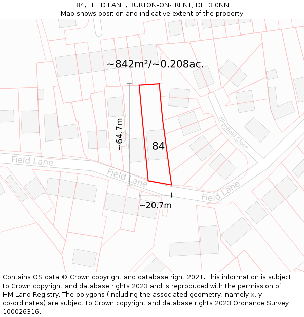 84, FIELD LANE, BURTON-ON-TRENT, DE13 0NN: Plot and title map