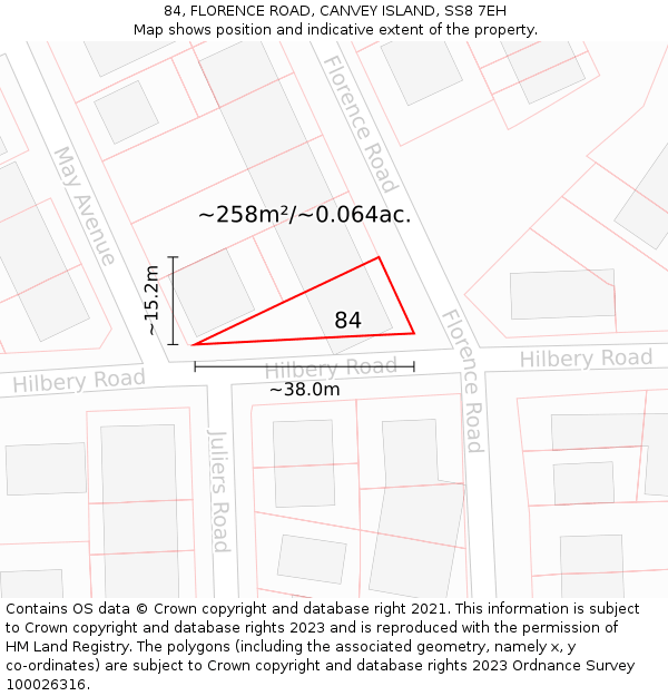 84, FLORENCE ROAD, CANVEY ISLAND, SS8 7EH: Plot and title map