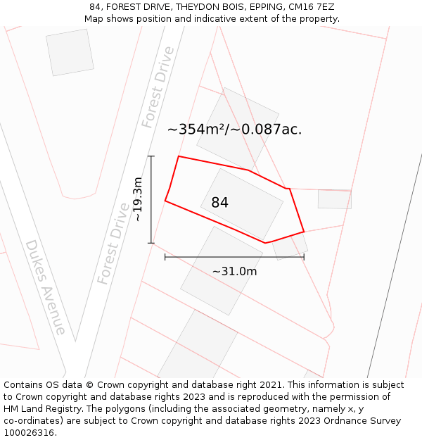 84, FOREST DRIVE, THEYDON BOIS, EPPING, CM16 7EZ: Plot and title map