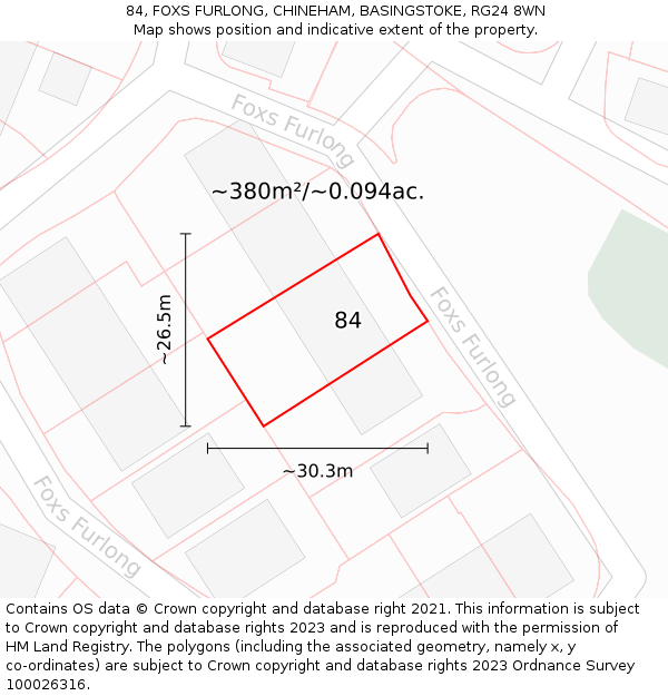 84, FOXS FURLONG, CHINEHAM, BASINGSTOKE, RG24 8WN: Plot and title map