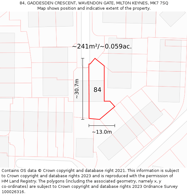 84, GADDESDEN CRESCENT, WAVENDON GATE, MILTON KEYNES, MK7 7SQ: Plot and title map