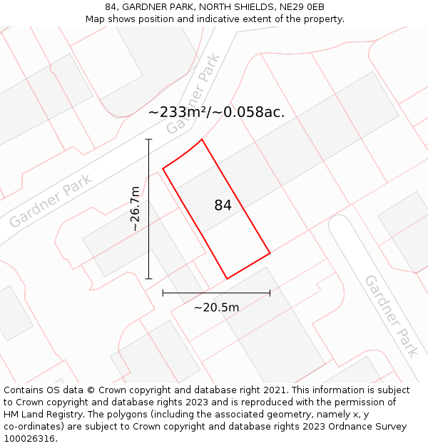 84, GARDNER PARK, NORTH SHIELDS, NE29 0EB: Plot and title map