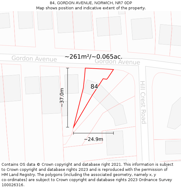 84, GORDON AVENUE, NORWICH, NR7 0DP: Plot and title map