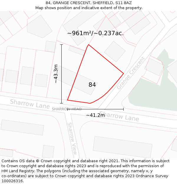 84, GRANGE CRESCENT, SHEFFIELD, S11 8AZ: Plot and title map