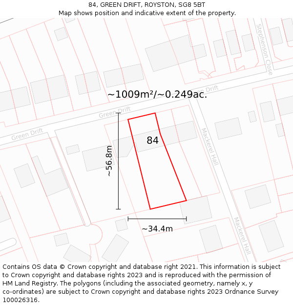 84, GREEN DRIFT, ROYSTON, SG8 5BT: Plot and title map