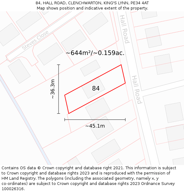 84, HALL ROAD, CLENCHWARTON, KING'S LYNN, PE34 4AT: Plot and title map
