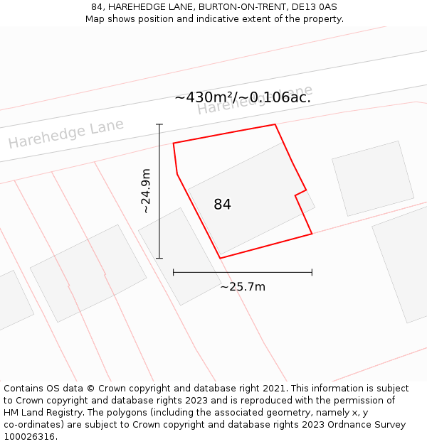 84, HAREHEDGE LANE, BURTON-ON-TRENT, DE13 0AS: Plot and title map
