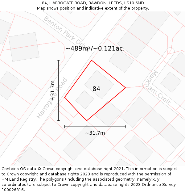 84, HARROGATE ROAD, RAWDON, LEEDS, LS19 6ND: Plot and title map