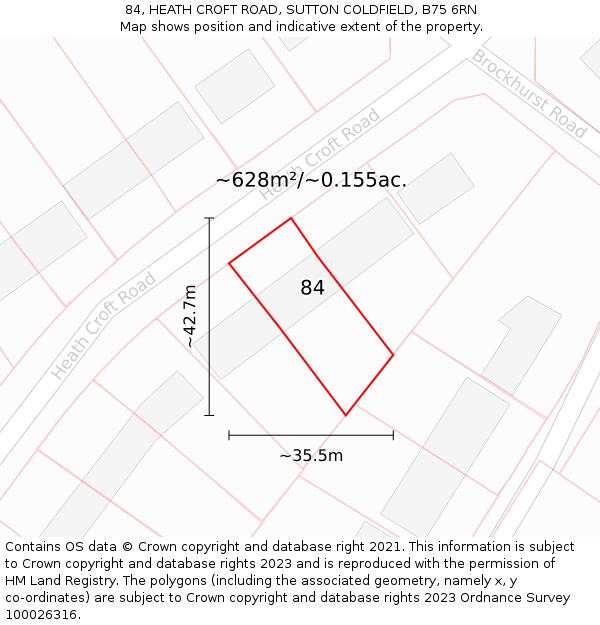 84, HEATH CROFT ROAD, SUTTON COLDFIELD, B75 6RN: Plot and title map