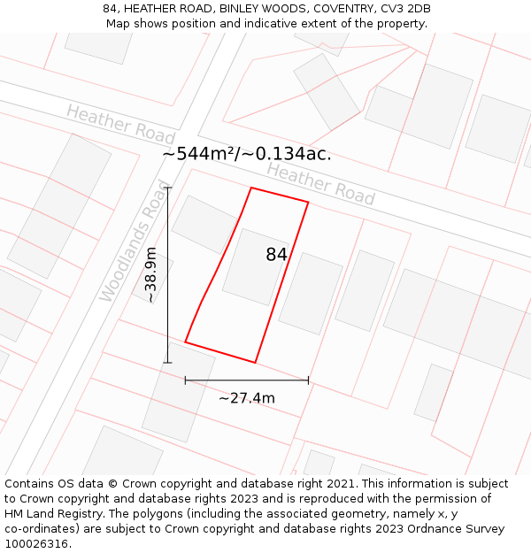 84, HEATHER ROAD, BINLEY WOODS, COVENTRY, CV3 2DB: Plot and title map