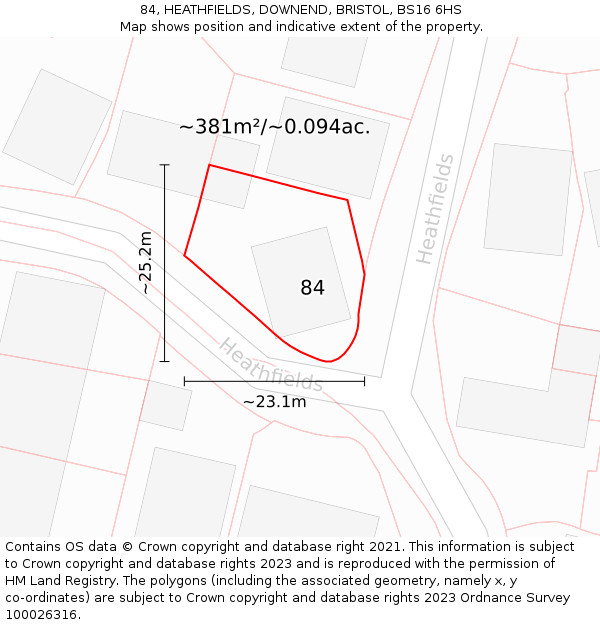 84, HEATHFIELDS, DOWNEND, BRISTOL, BS16 6HS: Plot and title map