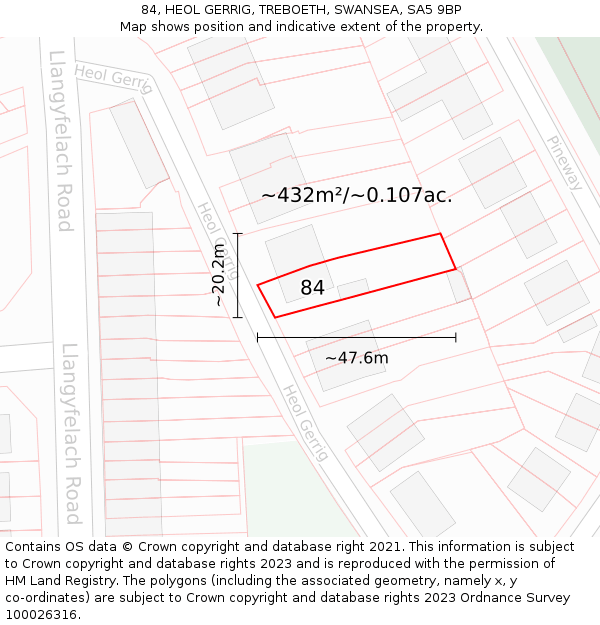 84, HEOL GERRIG, TREBOETH, SWANSEA, SA5 9BP: Plot and title map