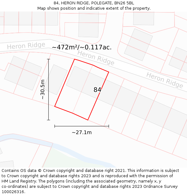 84, HERON RIDGE, POLEGATE, BN26 5BL: Plot and title map