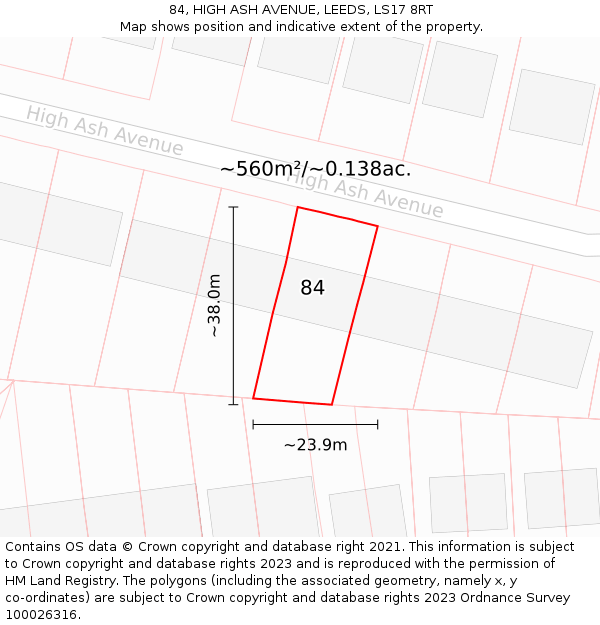 84, HIGH ASH AVENUE, LEEDS, LS17 8RT: Plot and title map