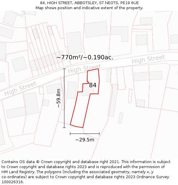 84, HIGH STREET, ABBOTSLEY, ST NEOTS, PE19 6UE: Plot and title map