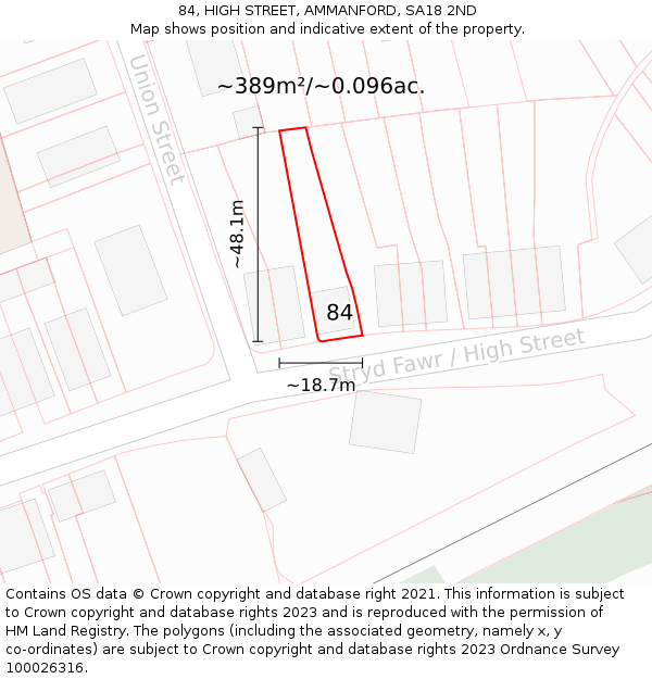 84, HIGH STREET, AMMANFORD, SA18 2ND: Plot and title map