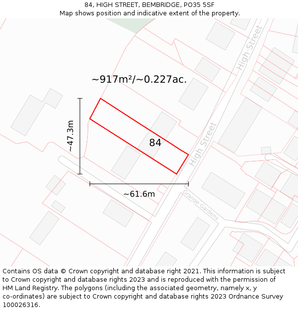 84, HIGH STREET, BEMBRIDGE, PO35 5SF: Plot and title map
