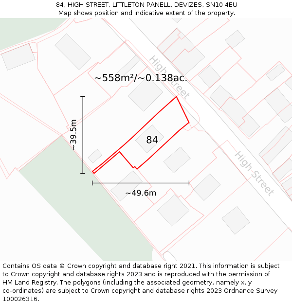 84, HIGH STREET, LITTLETON PANELL, DEVIZES, SN10 4EU: Plot and title map