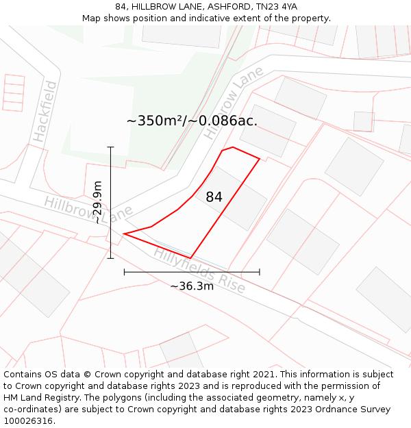 84, HILLBROW LANE, ASHFORD, TN23 4YA: Plot and title map