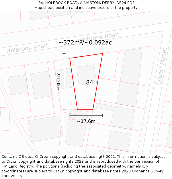 84, HOLBROOK ROAD, ALVASTON, DERBY, DE24 0DF: Plot and title map