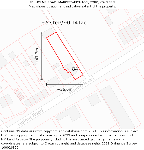 84, HOLME ROAD, MARKET WEIGHTON, YORK, YO43 3ES: Plot and title map