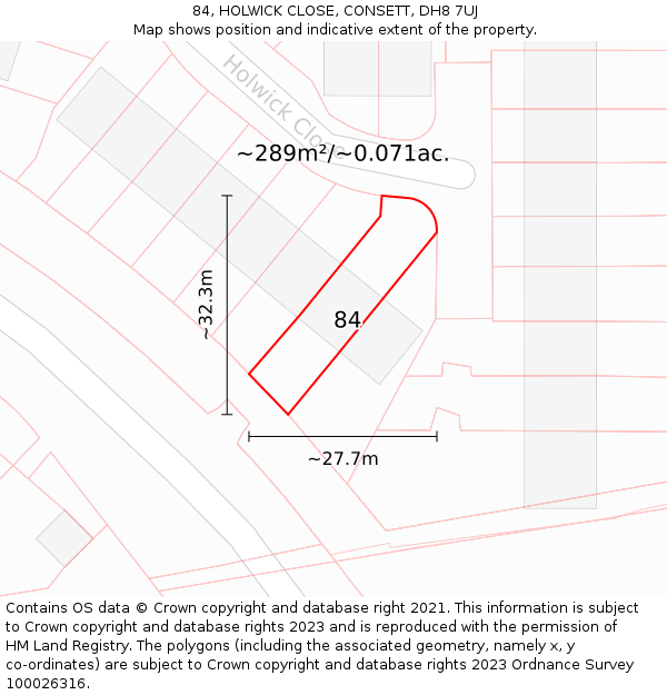 84, HOLWICK CLOSE, CONSETT, DH8 7UJ: Plot and title map