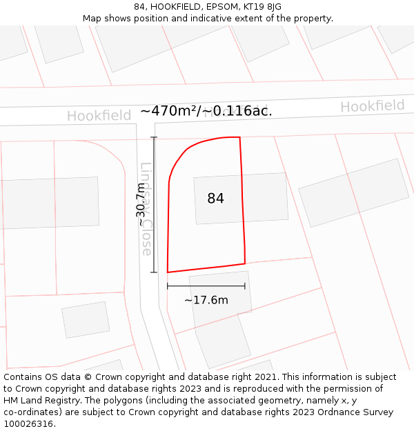 84, HOOKFIELD, EPSOM, KT19 8JG: Plot and title map