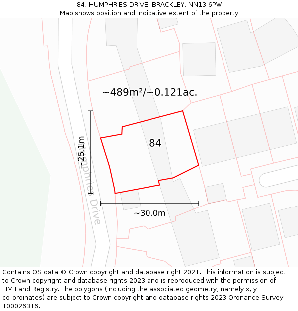 84, HUMPHRIES DRIVE, BRACKLEY, NN13 6PW: Plot and title map