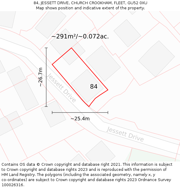 84, JESSETT DRIVE, CHURCH CROOKHAM, FLEET, GU52 0XU: Plot and title map