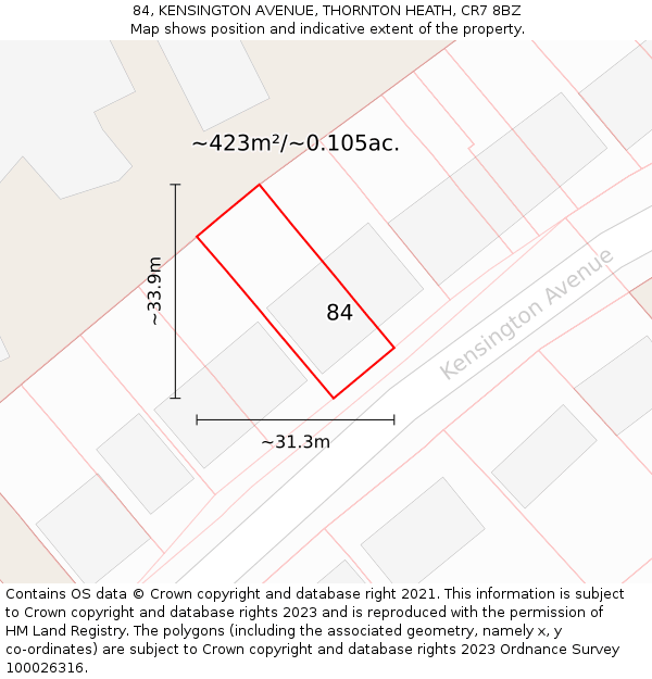 84, KENSINGTON AVENUE, THORNTON HEATH, CR7 8BZ: Plot and title map