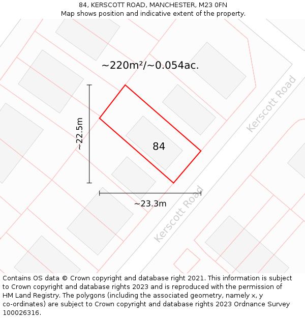 84, KERSCOTT ROAD, MANCHESTER, M23 0FN: Plot and title map