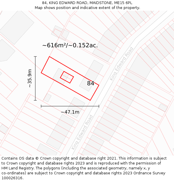84, KING EDWARD ROAD, MAIDSTONE, ME15 6PL: Plot and title map